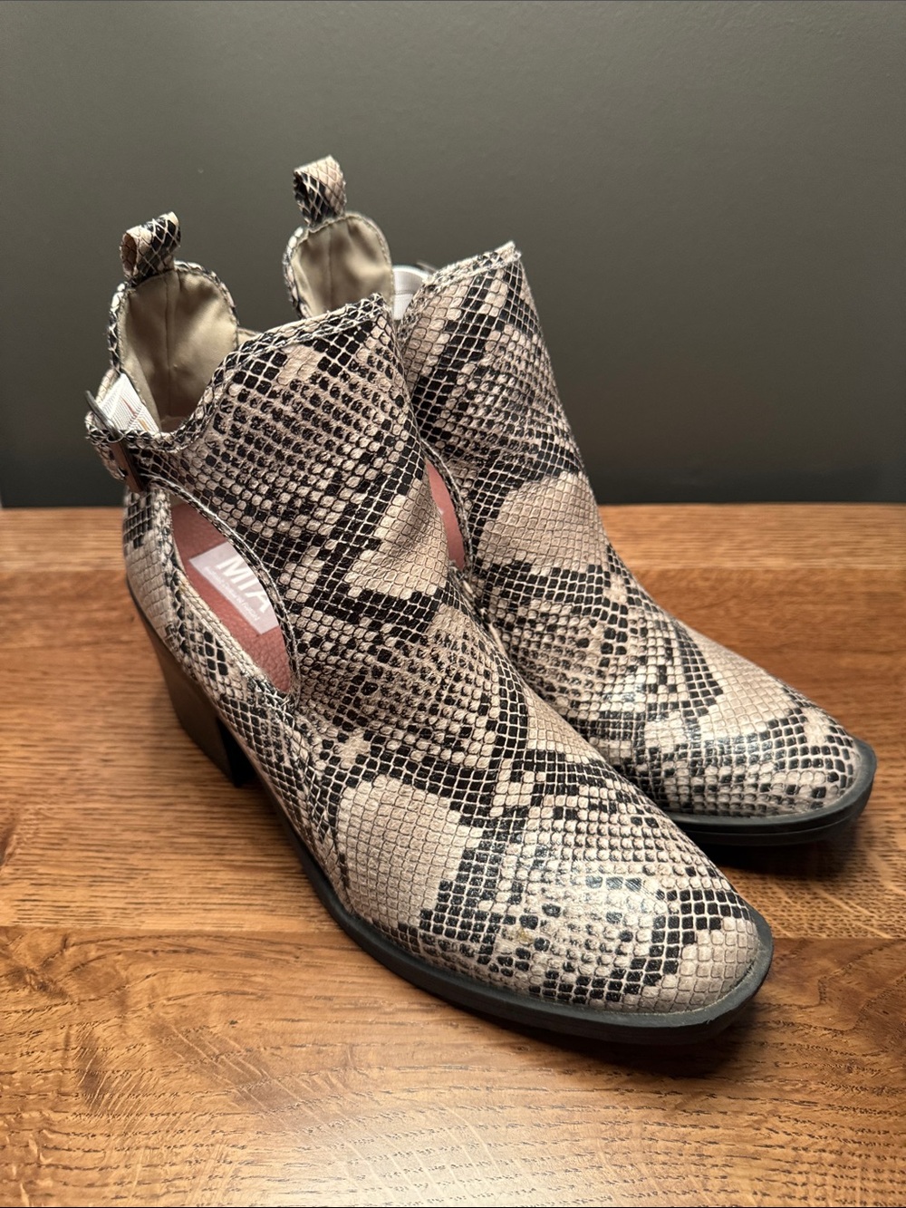 MIA Edin Snake Print Cut Out Ankle Booties Black Beige - 9.5M women’s